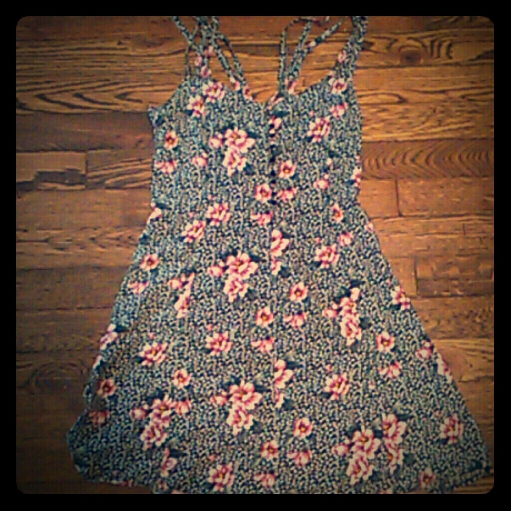 Floral Mini Dress with Straps and Buttons